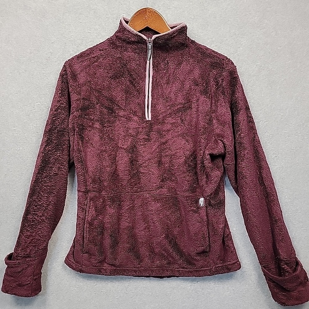 The‎ North Face Women's L Plush Fleece Pullover Sweater Purple 1/4 Zip Pocket